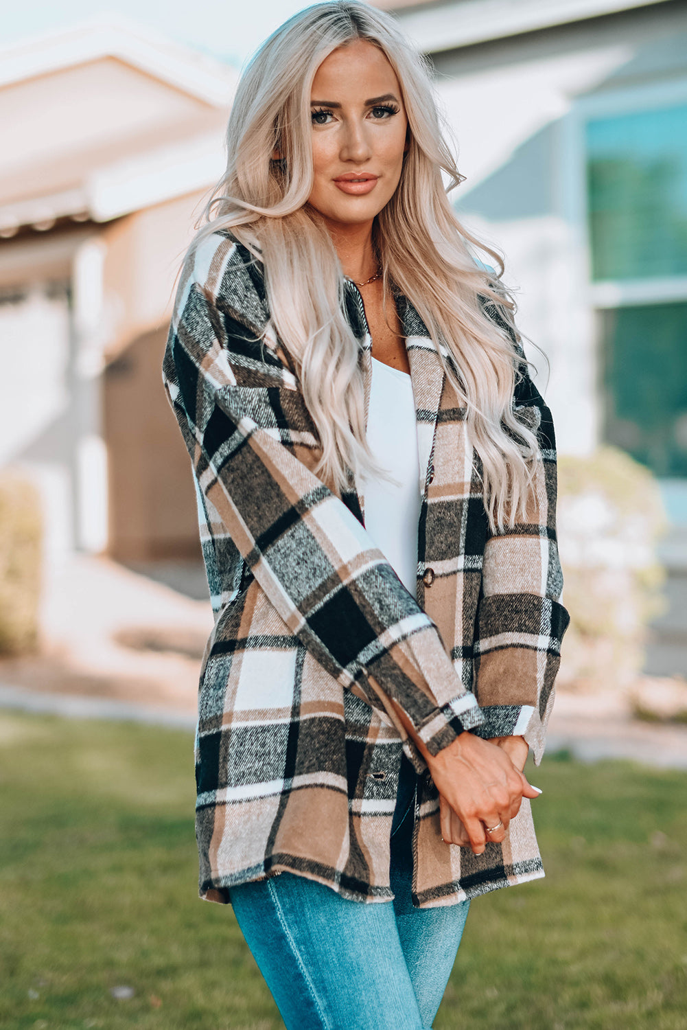 lake plaid print jacket - red/ yellow/ gray/ orange/ rose