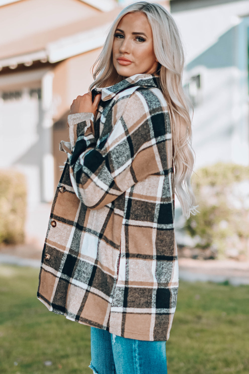 lake plaid print jacket - red/ yellow/ gray/ orange/ rose