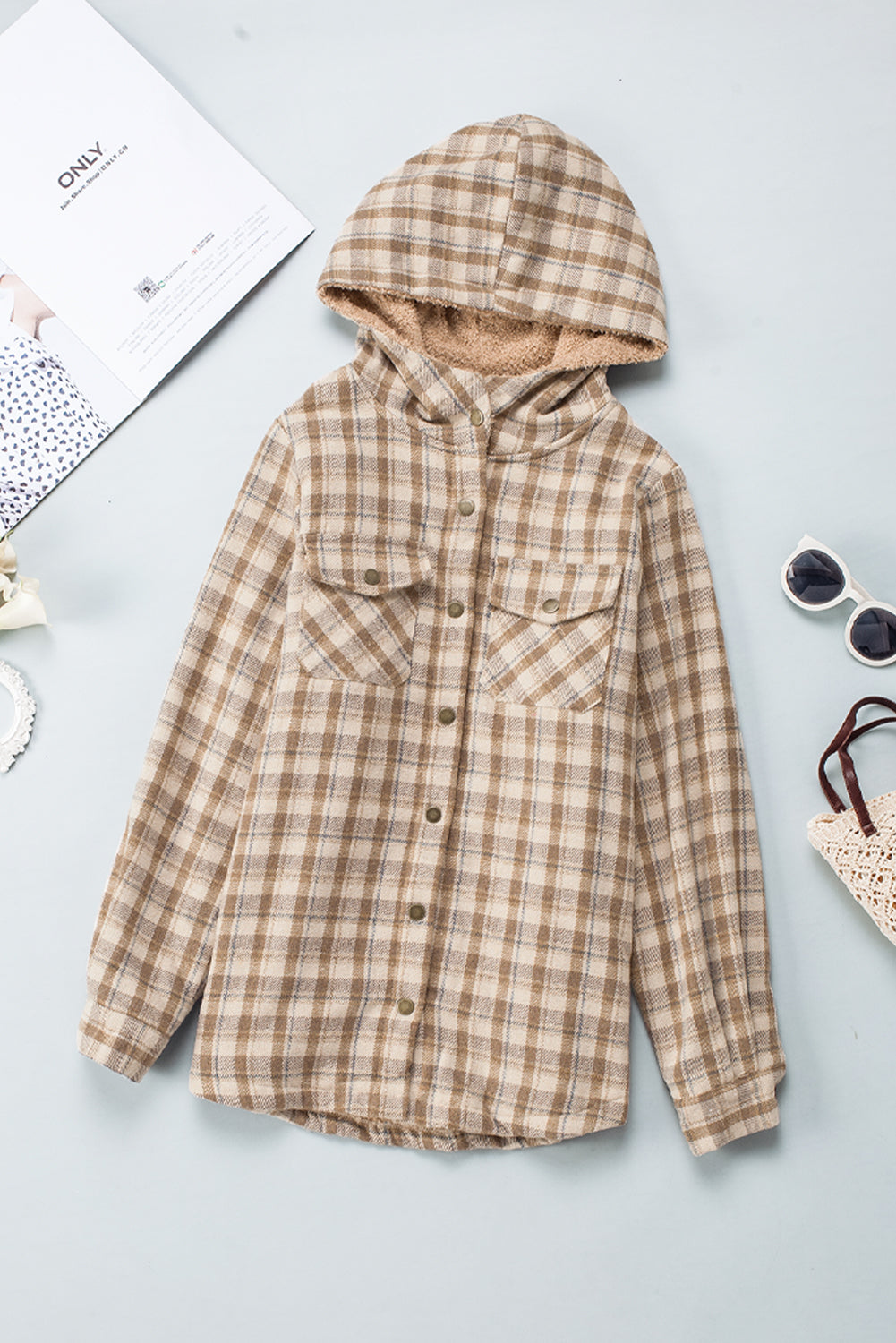 juno plaid sherpa hooded shacket