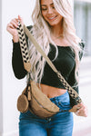 Camel Colorblock Strap Chain Shoulder Bag With Coin Purse