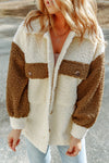 Brown Color Block Sherpa Shacket with Pockets