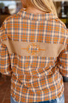 Ginger Plaid Embroidery Patch Button-Down Shacket
