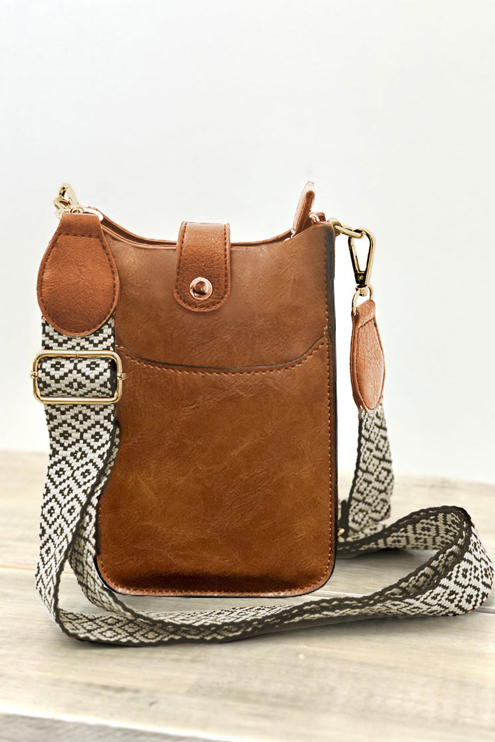 nora coffee geometric Strap faux leather crossbody bag