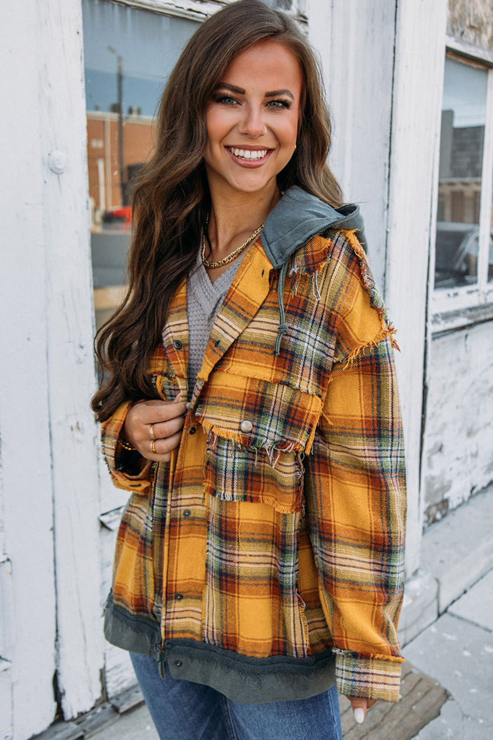 maddie frayed snap button jacket