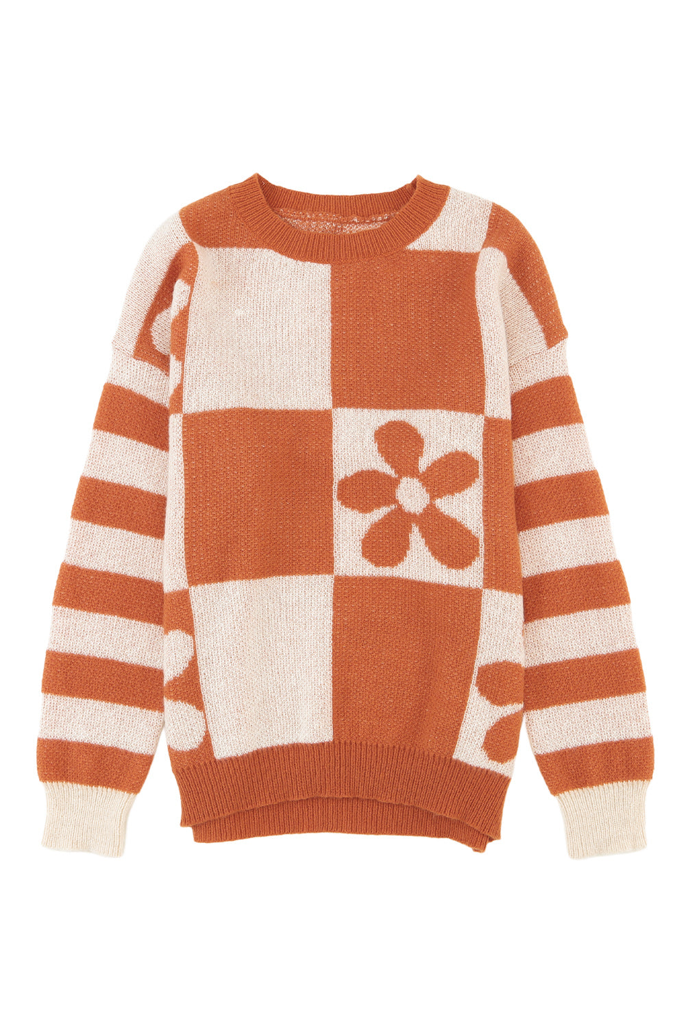 rose checkered flowr sweater - pink/orange/mist/orchid