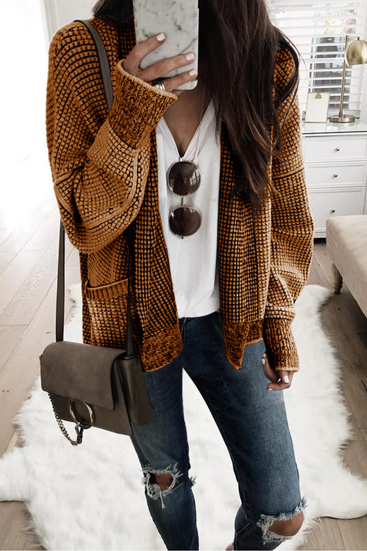 archer waffle knit cardigan - chestnut brown