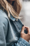 Black Metal Buttons Flap Pocket Drop Shoulder Denim Jacket