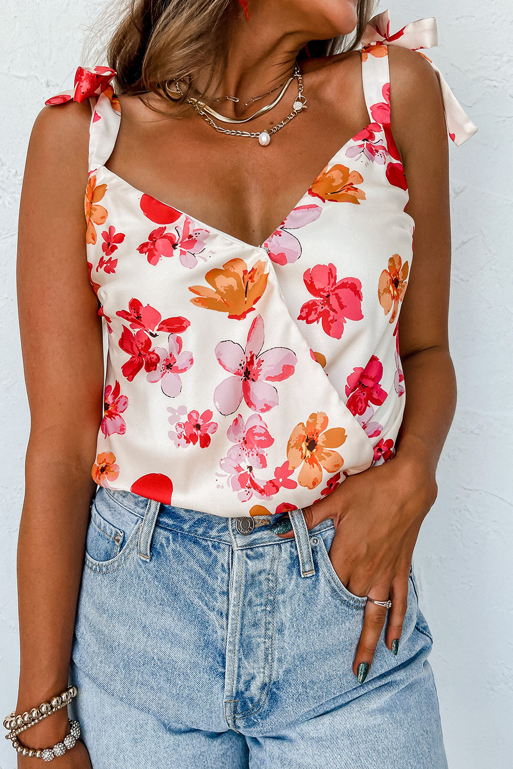 brit floral button wrap top