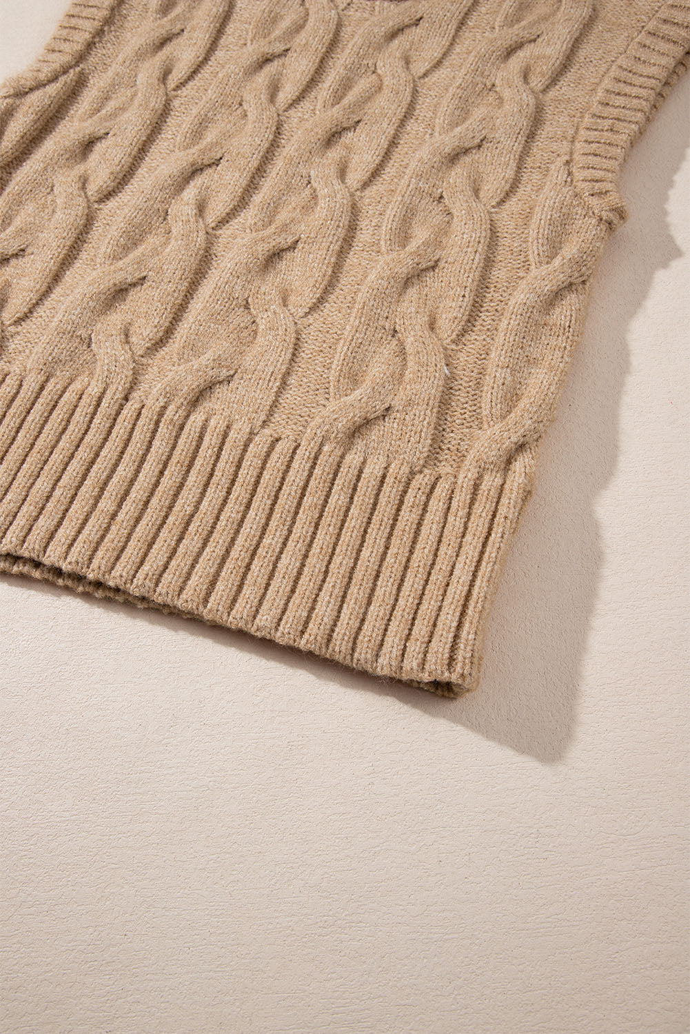 Light French Beige Cap Sleeve Cable Knit Sweater