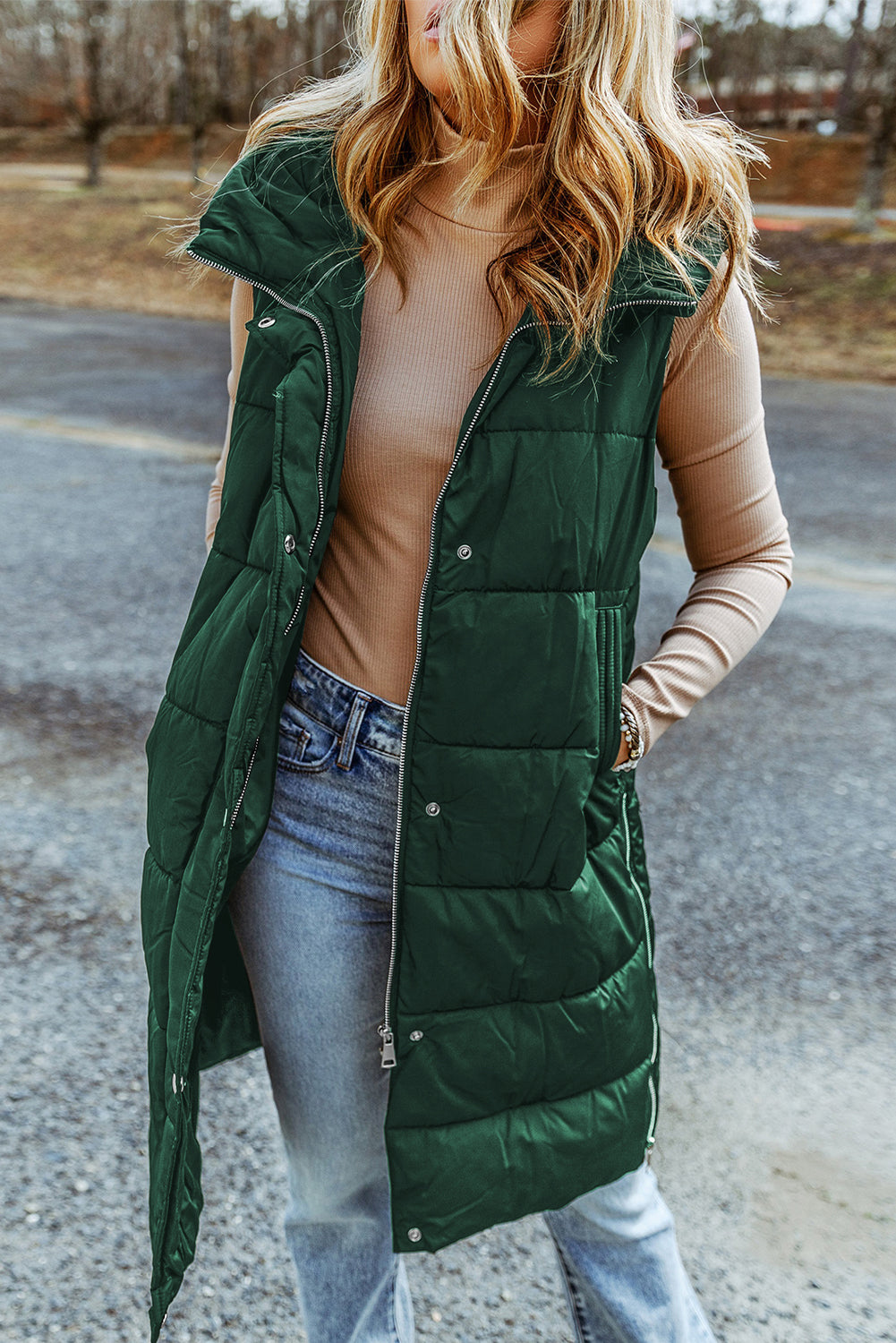 gina long quilted vest coat