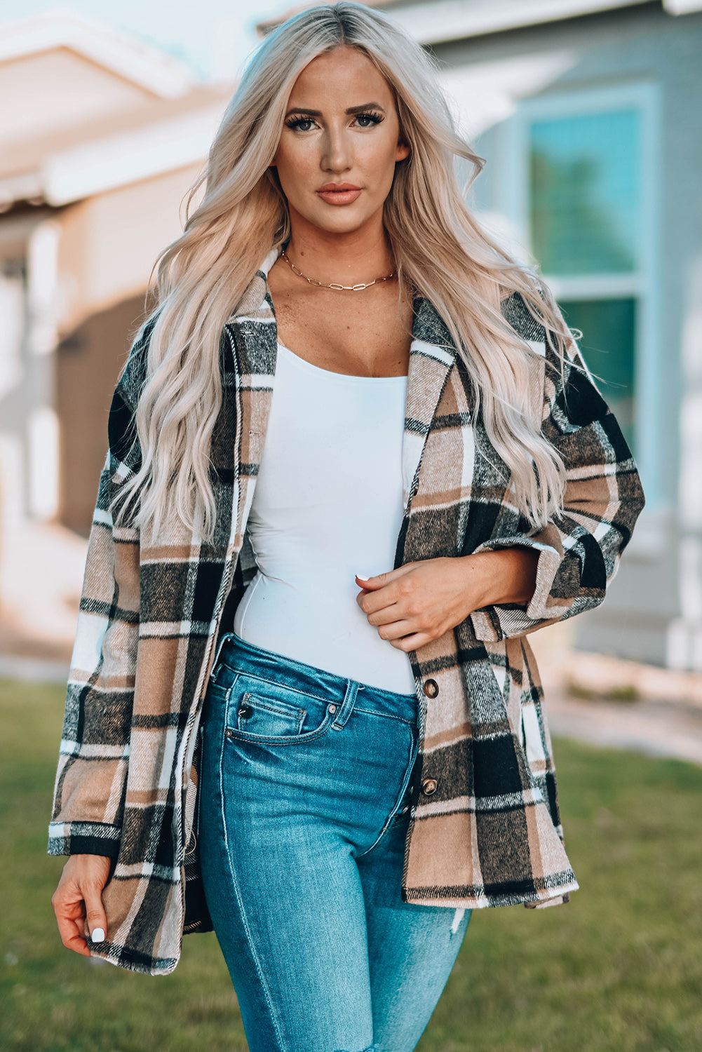 lake plaid print jacket - red/ yellow/ gray/ orange/ rose