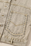 Light French Beige Rivet Studded Pocketed Denim Jacket