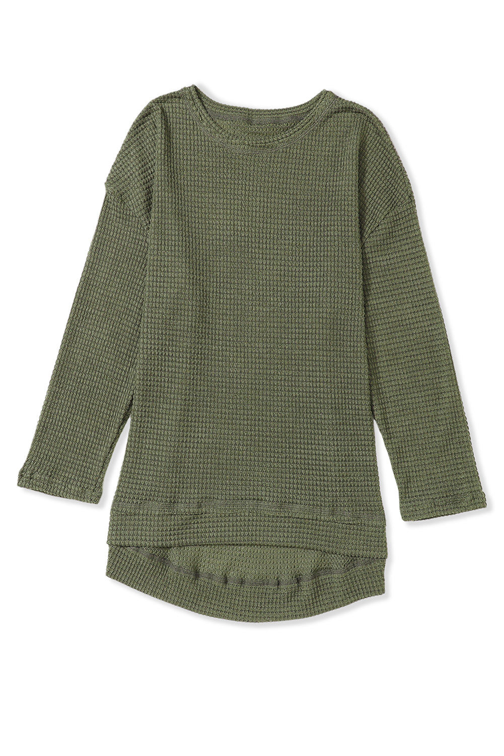 Khaki Waffle Knit High Slits Oversized Top