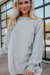 Light Grey Ribbed Corded Oversized Sweatshirt