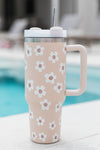 floret print stainless tumbler with lid and straw