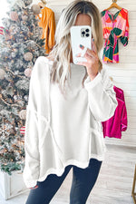 White Exposed Seam Drop Shoulder Raw Hem Oversized Sweatshirt
