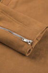 Brown Zipped Notch Collar Short Jacket
