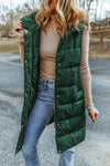 Green Hooded Long Quilted Vest Coat