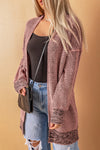 Pink Plaid Knitted Long Open Front Cardigan