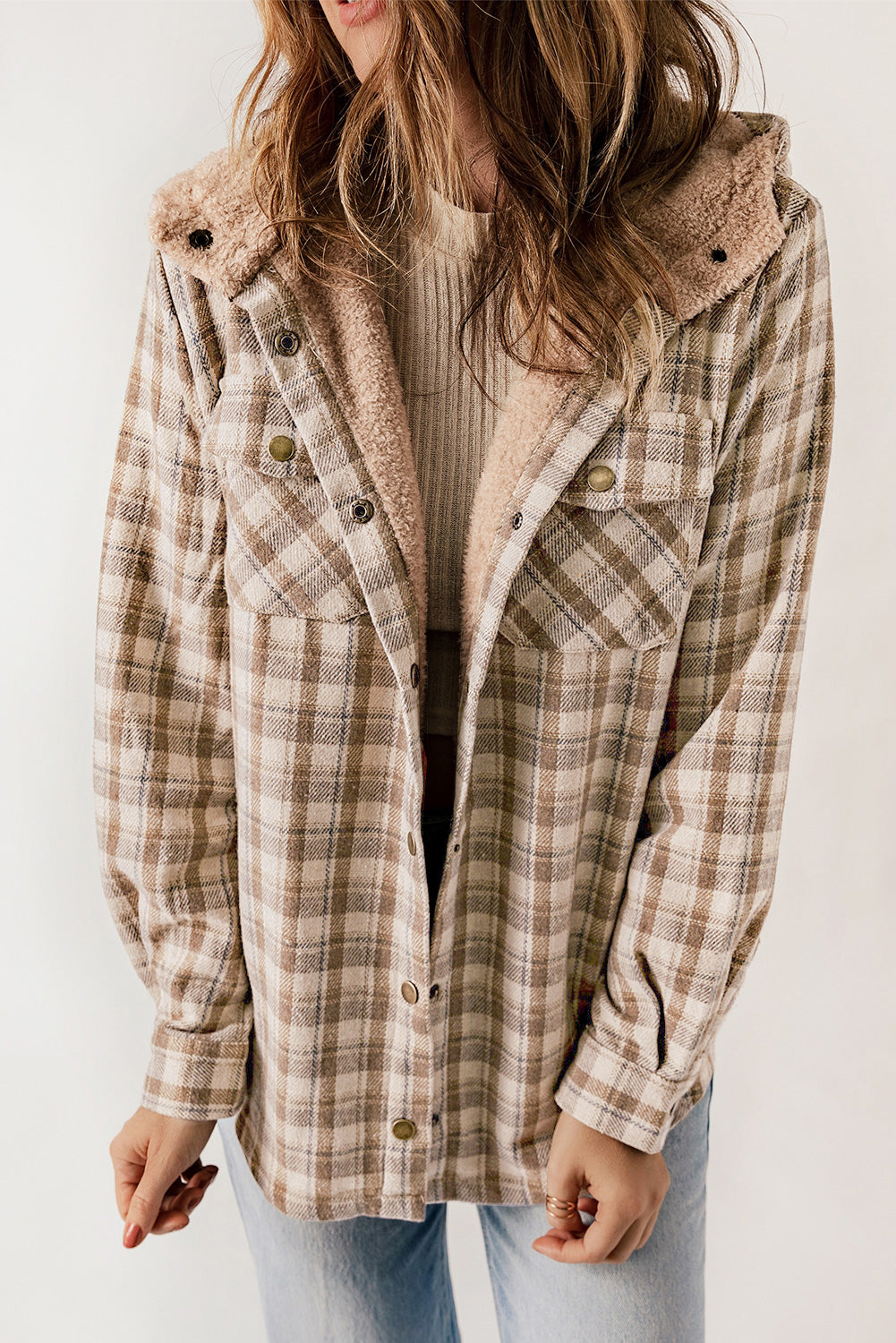 juno plaid sherpa hooded shacket