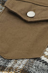 Brown Plaid Patchwork Pockets Denim Jacket