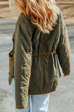 Brown Stitching Quilted Drawstring Jacket