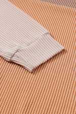 Khaki Color Block Long Sleeve Ribbed Loose Top