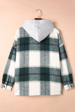 Fiery Red Hooded Plaid Button Front Shacket