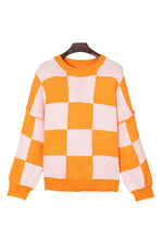Khaki Checkered Bishop Sleeve Sweater