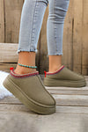 Sage Green Suede Contrast Print Plush Lined Snow Boots