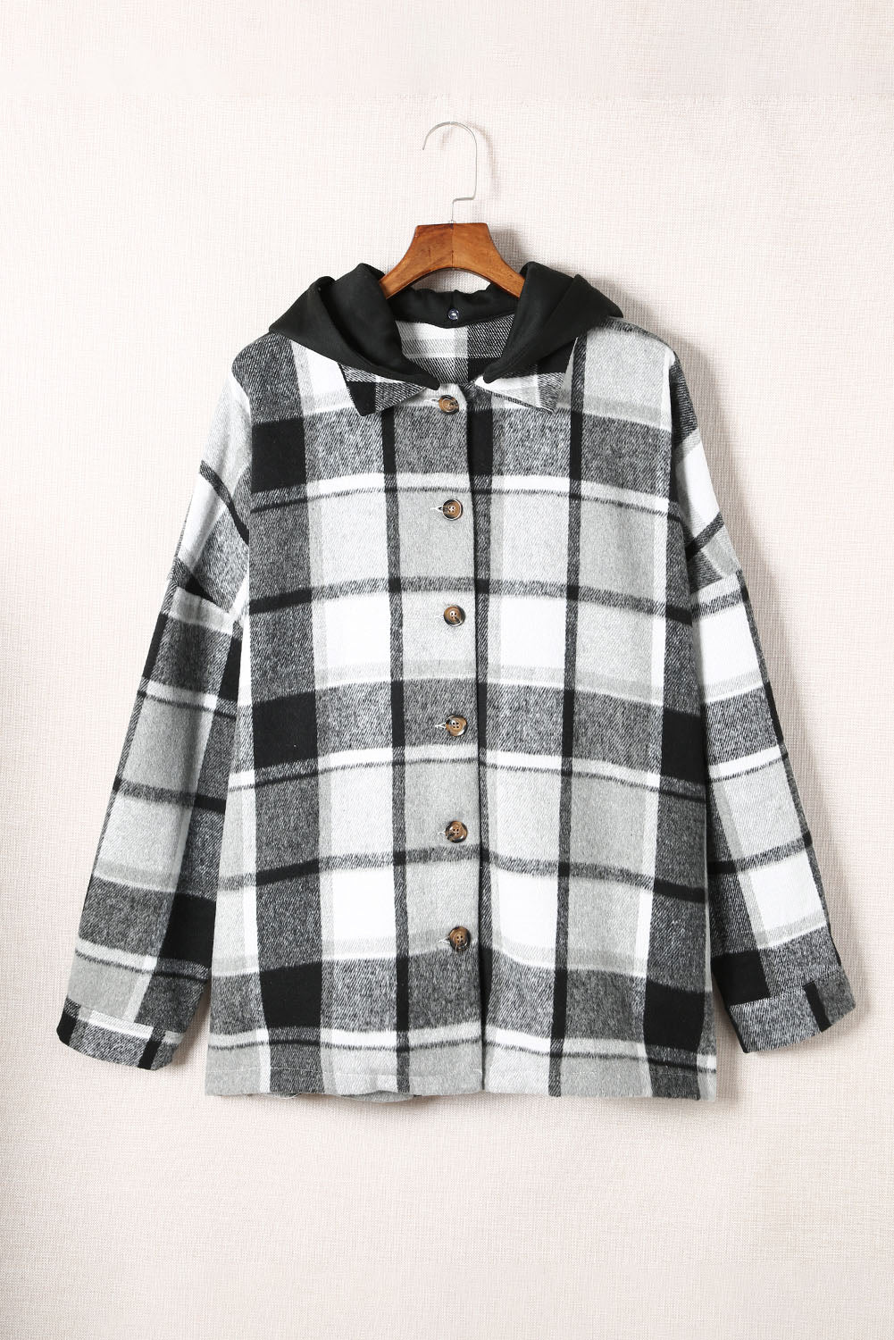 Fiery Red Hooded Plaid Button Front Shacket