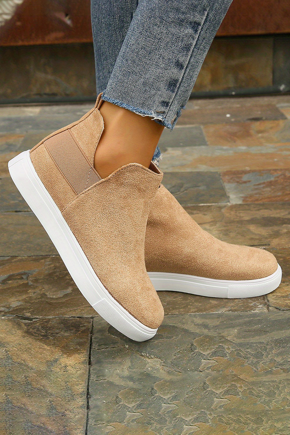 Camel Suede Slip-on Casual Boots