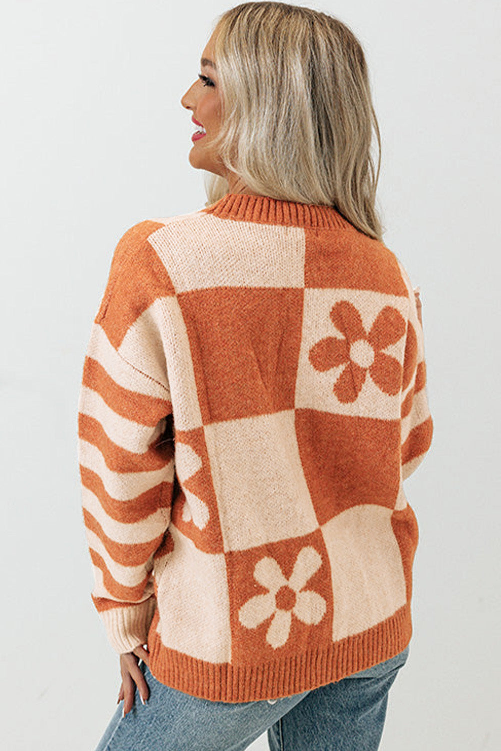 rose checkered flowr sweater - pink/orange/mist/orchid