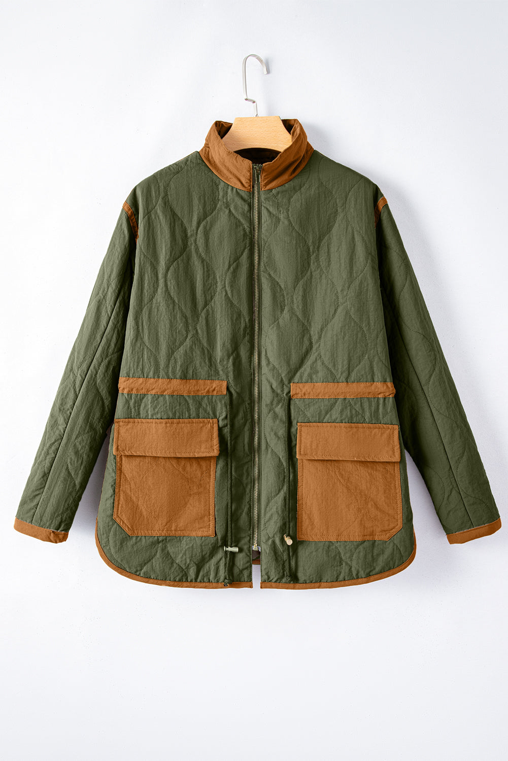 Brown Stitching Quilted Drawstring Jacket