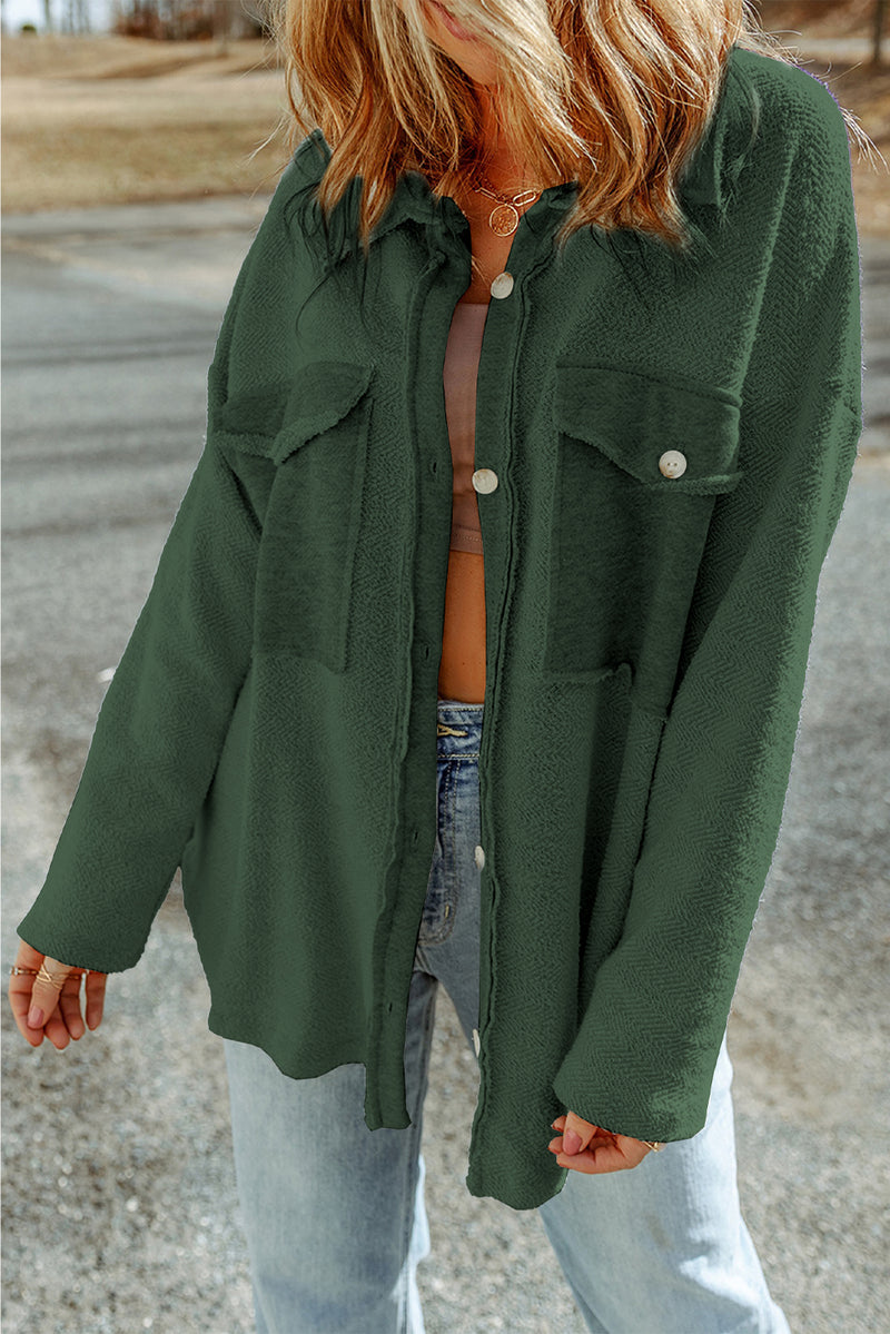 Green Contrast Flap Pockets Relaxed Shacket