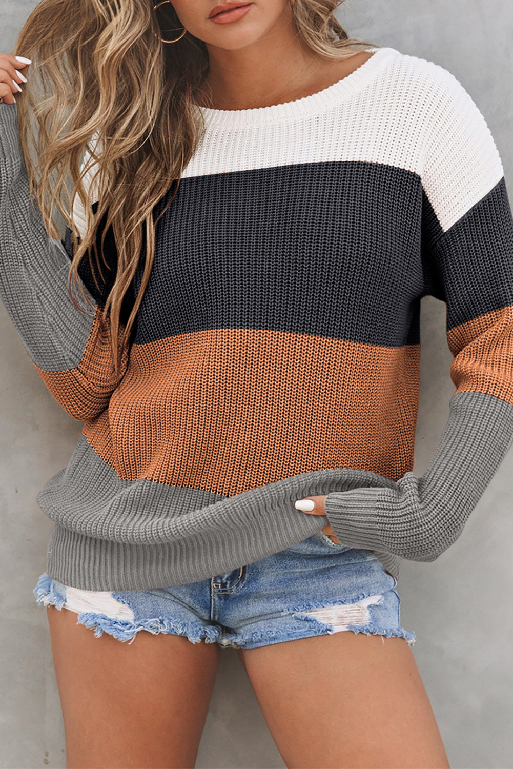 krissy chestnut block o-neck sweater - 3 color options
