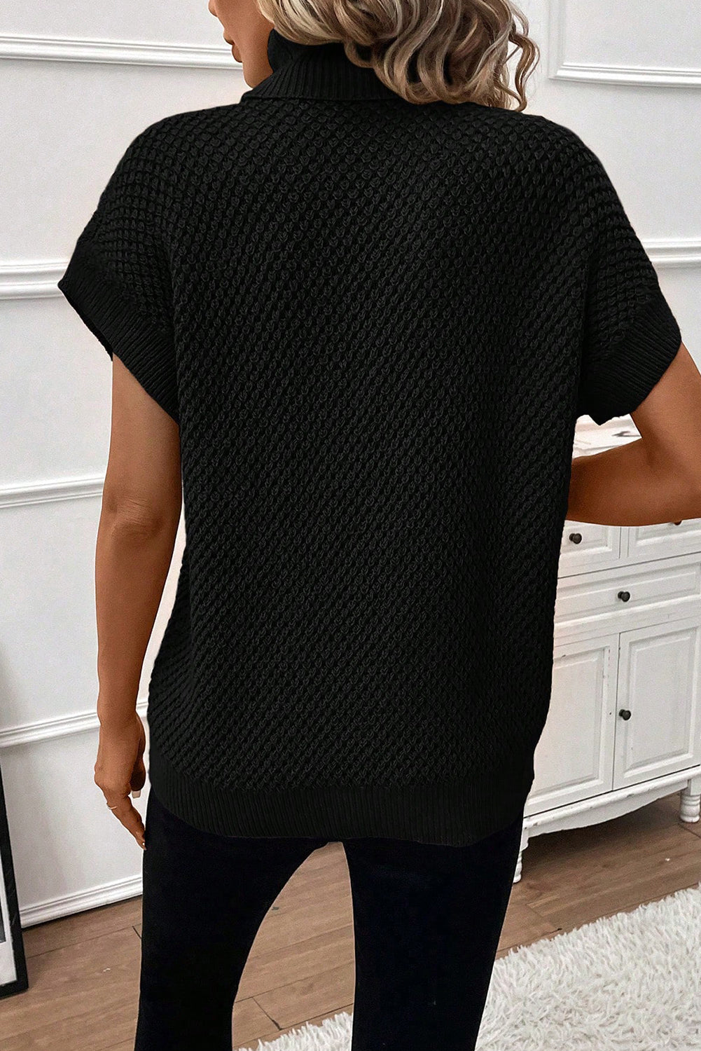 cheryl turtleneck short sleeve sweater - black, grey, khaki