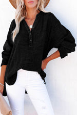 Gray Crinkle Textured Loose Henley Top