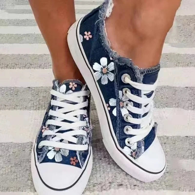 floral print lace up canvas shoes