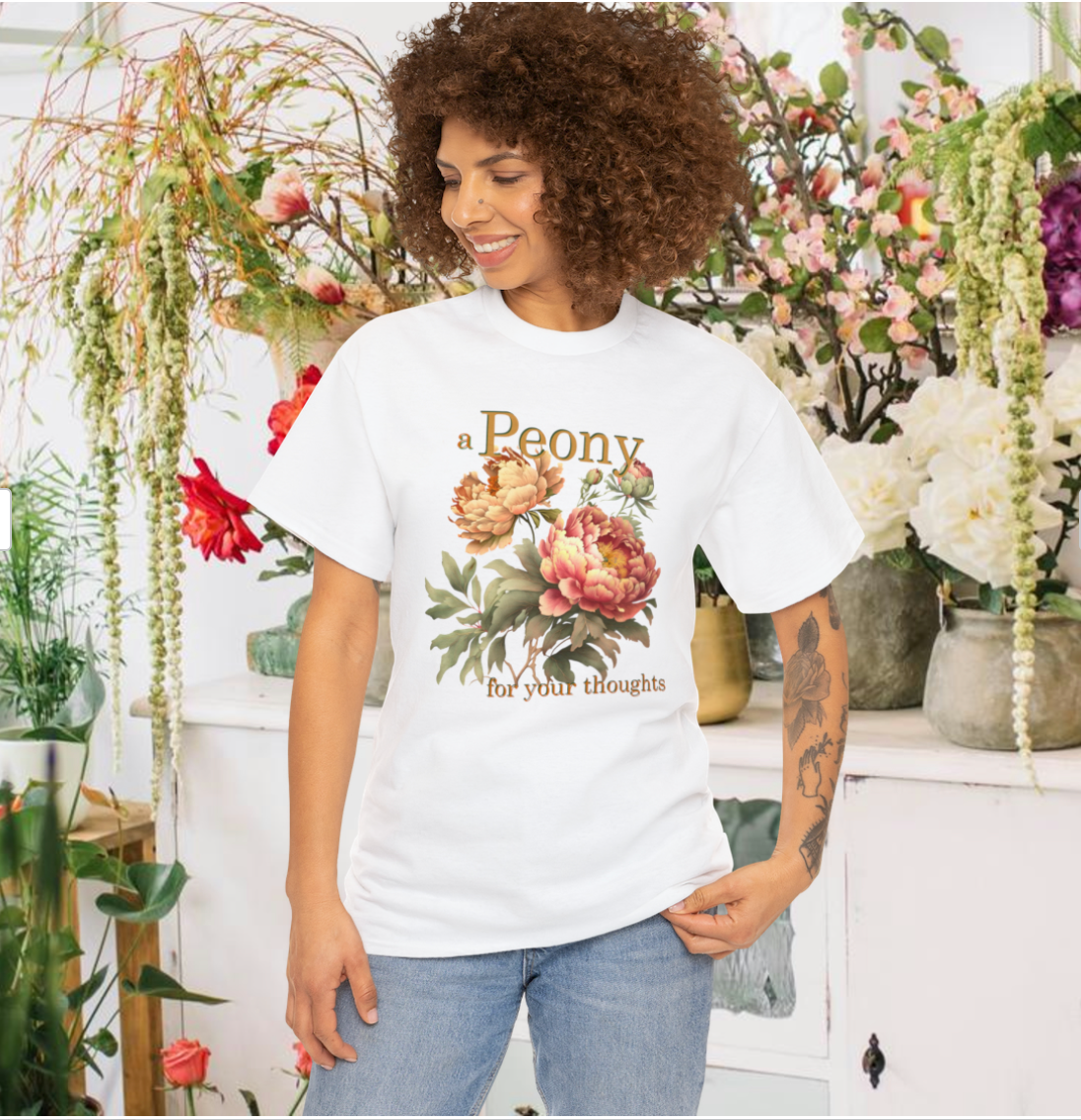 a peony for your thoughts florist graphic tee