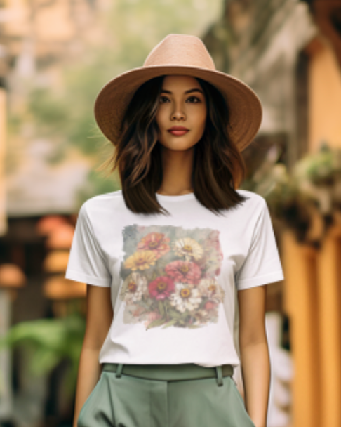 vintage zinnia garden graphic tee - summer flowers