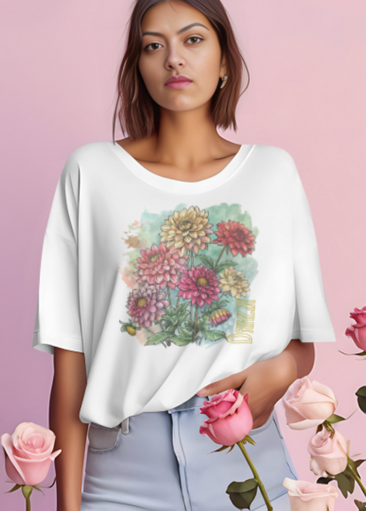 vintage dahlia garden graphic tee - summer flowers