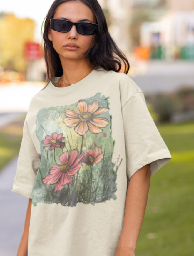 vintage cosmos graphic tee - summer flowers