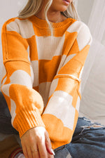 Khaki Checkered Bishop Sleeve Sweater