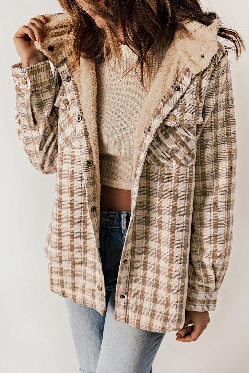 juno plaid sherpa hooded shacket