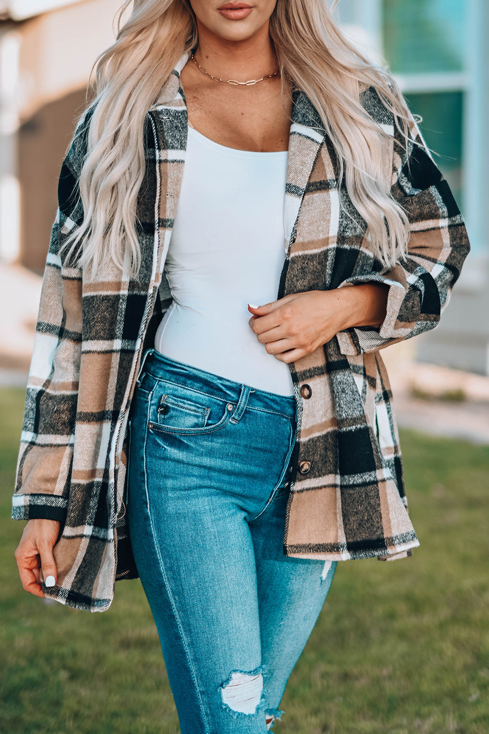 lake plaid print jacket - red/ yellow/ gray/ orange/ rose