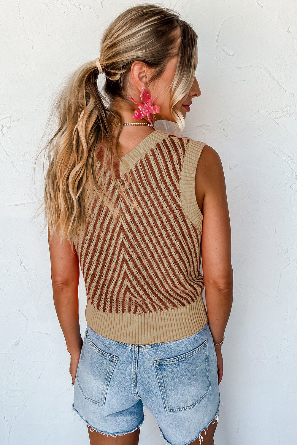 liza french beige chevron sweater vest