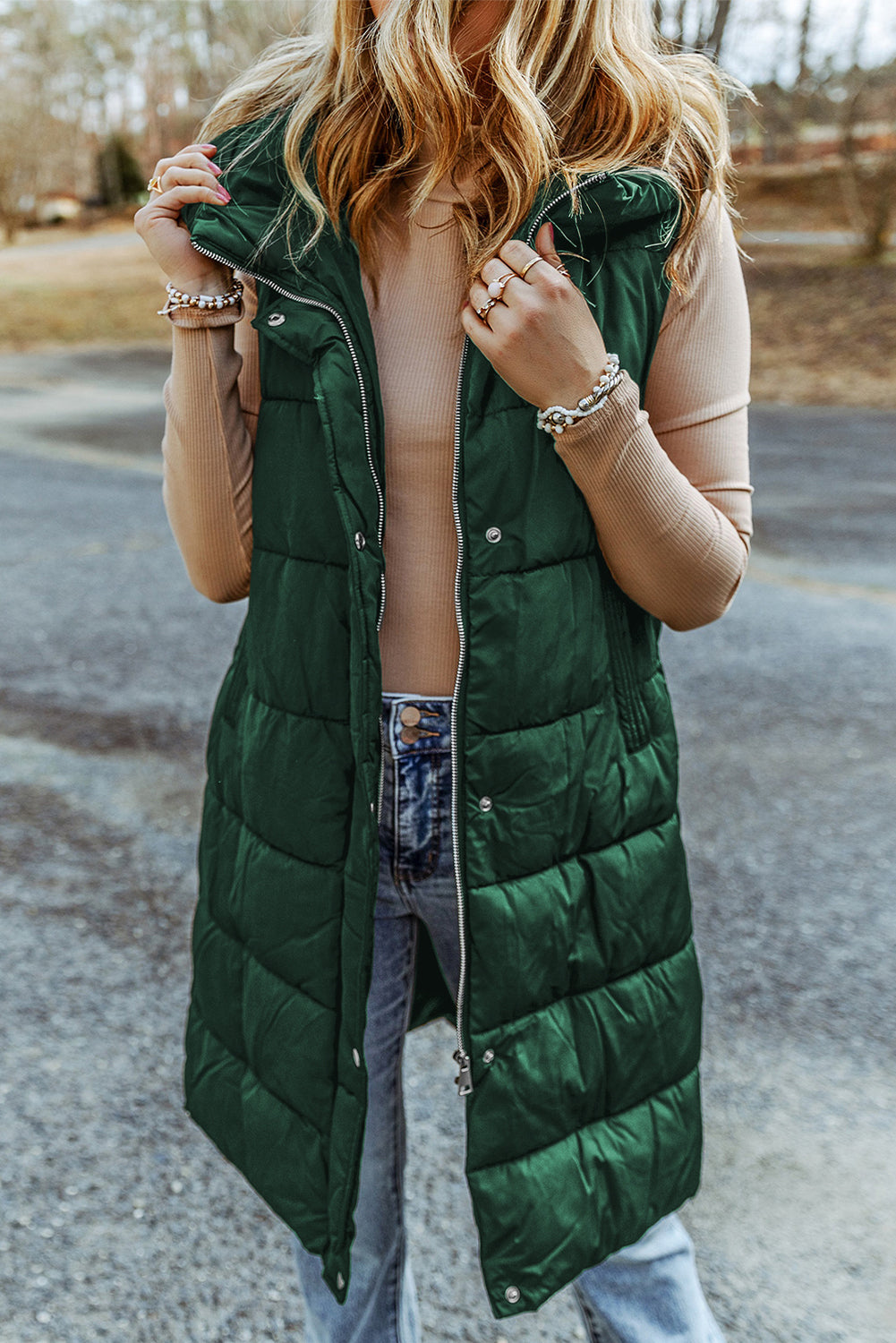 gina long quilted vest coat