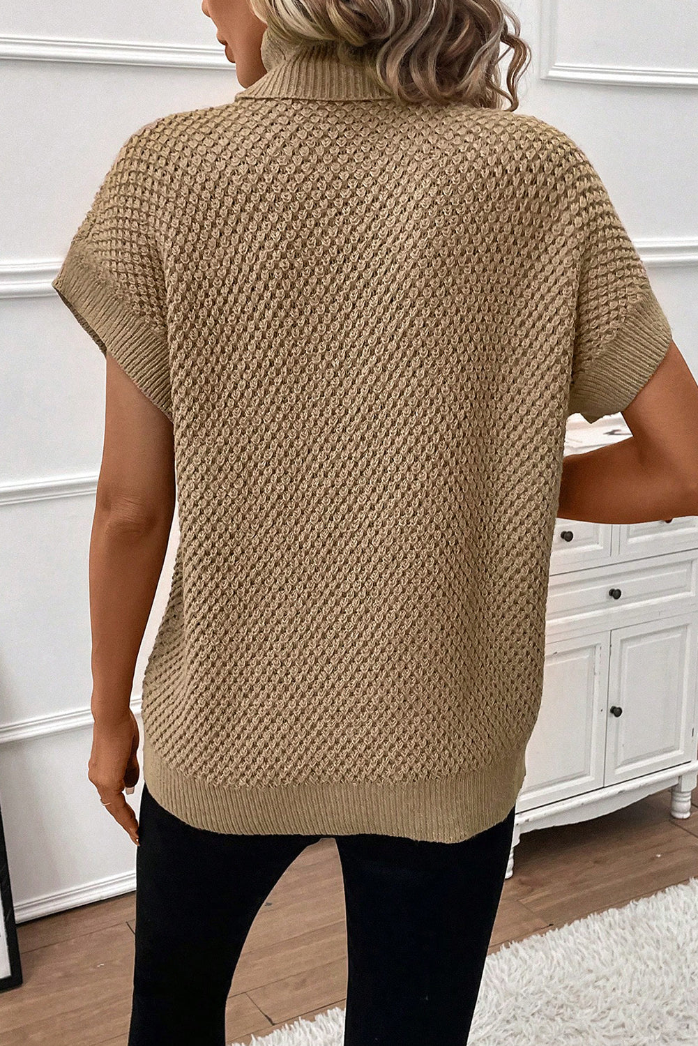 cheryl turtleneck short sleeve sweater - black, grey, khaki