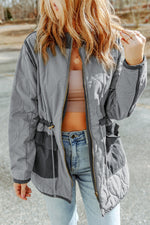 Gray Stitching Quilted Drawstring Jacket